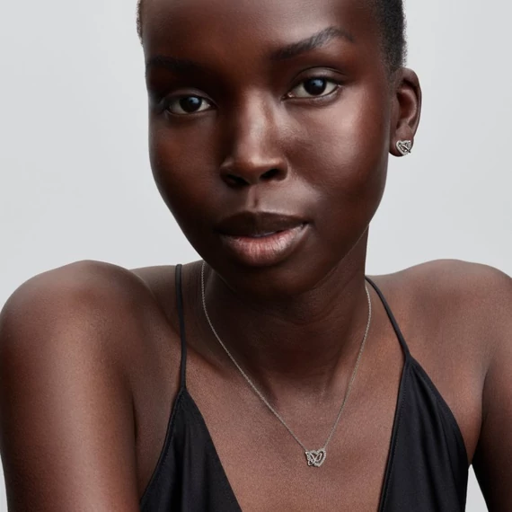 Pandora  - Összefonódó szív és pillangó gombfülbevaló  - 294476C01