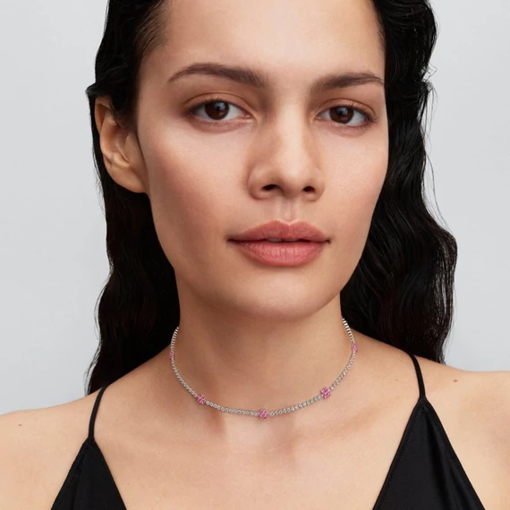 Pandora  - Rózsaszín virág tenisznyaklánc - 394561C01-40