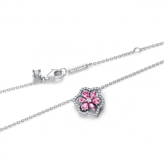 Pandora  - Herbárium szikrázó rózsaszín virág medálos nyaklánc - 394576C01-45