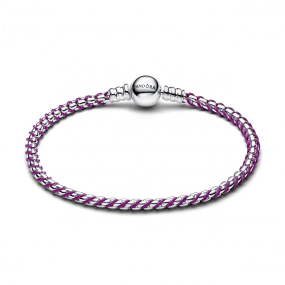 Pandora  - Lila zsinóros karkötő box lánccal - 593816C03-19