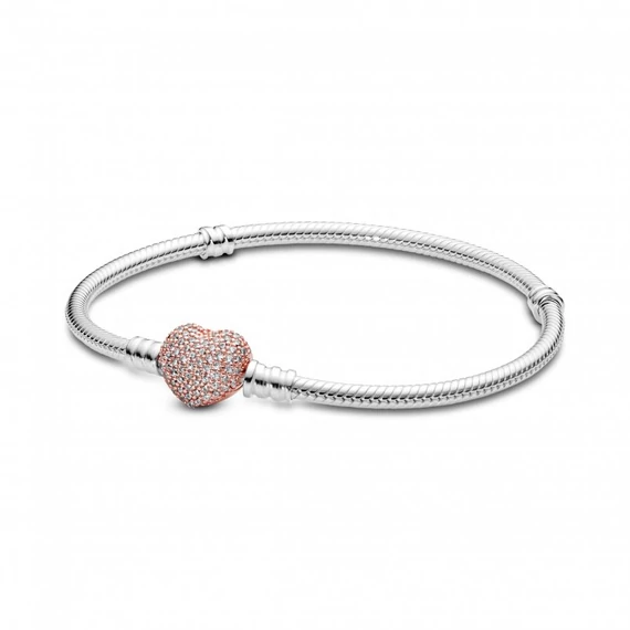 Pandora  - Moments Pavé szív záras kígyólánc karkötő - 586292CZ-17