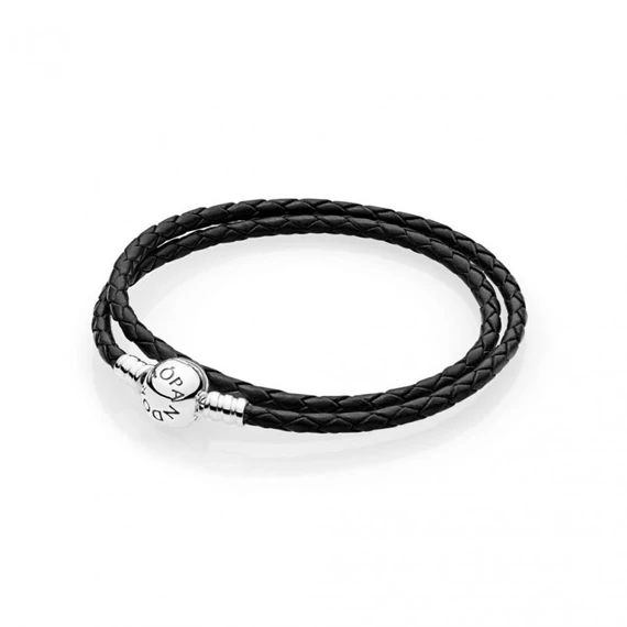 Pandora  - Moments kétsoros fonottbőr karkötő, fekete - 590745CBK-D3