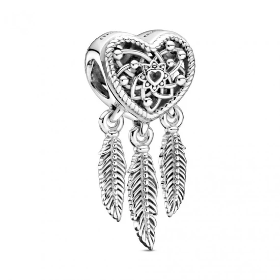 Pandora  - Áttört szív és háromtollas álomfogó charm - 799107C00