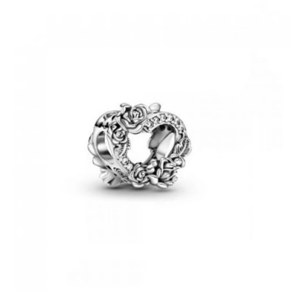 Pandora  - Pandora Moments Nyitott szív és rózsavirágok ezüst charm - 799281C01