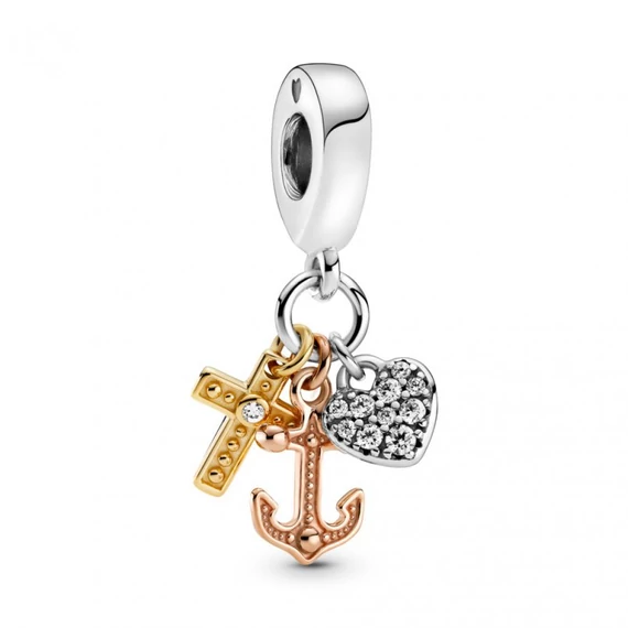 Pandora  - Háromtónusú kereszt, szív és horgony függő charm - 799354C01