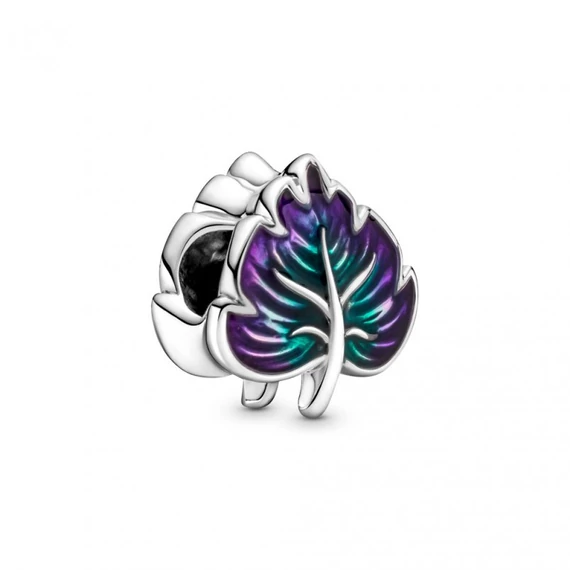 Pandora  - Lila és zöld levél charm - 799542C01