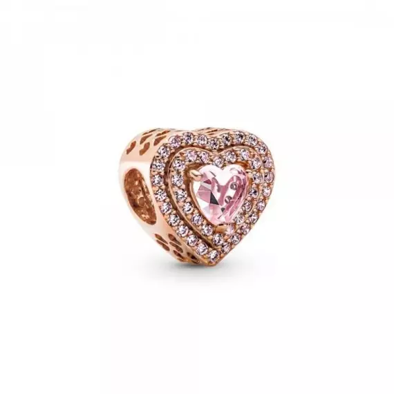 Pandora  - Kiemelt szív rozé charm rózsaszín kristállyal - 789218C01