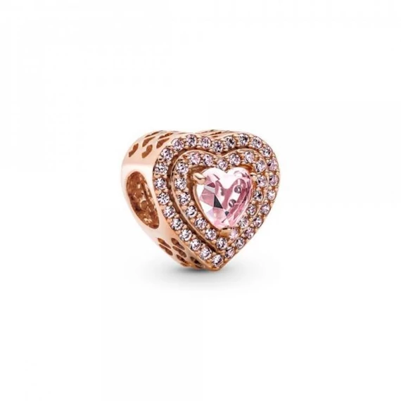 Pandora  - Kiemelt szív rozé charm rózsaszín kristállyal - 789218C01