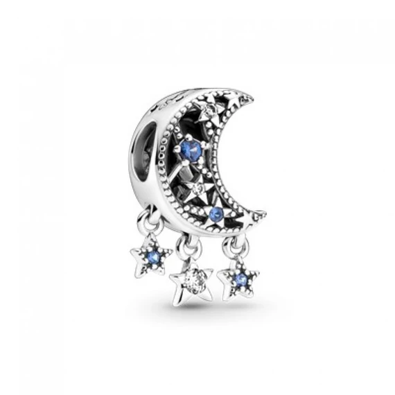 Pandora  - Csillag és félhold ezüst charm kék kövekkel - 799643C01