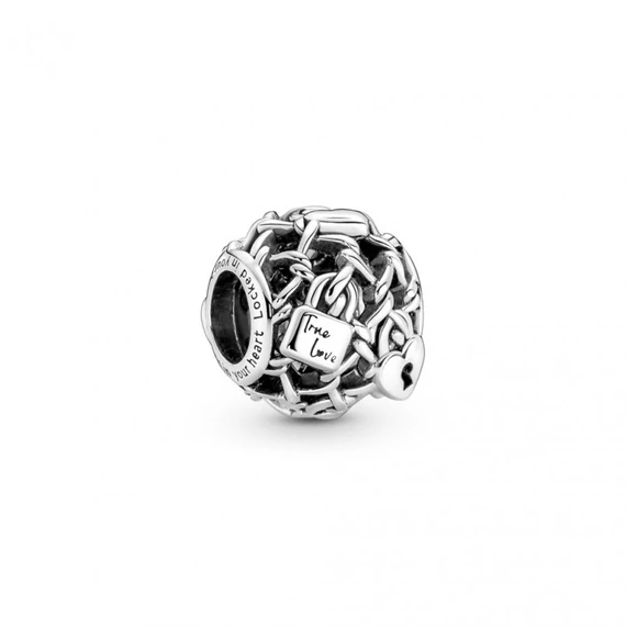 Pandora  - Áttört láncszemek lakattal ezüst charm - 790071C00