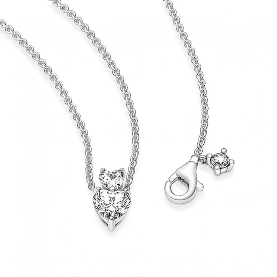 Pandora  - Pandora Dupla szív szikrázó collier ezüst nyaklánc - 391229C01-45