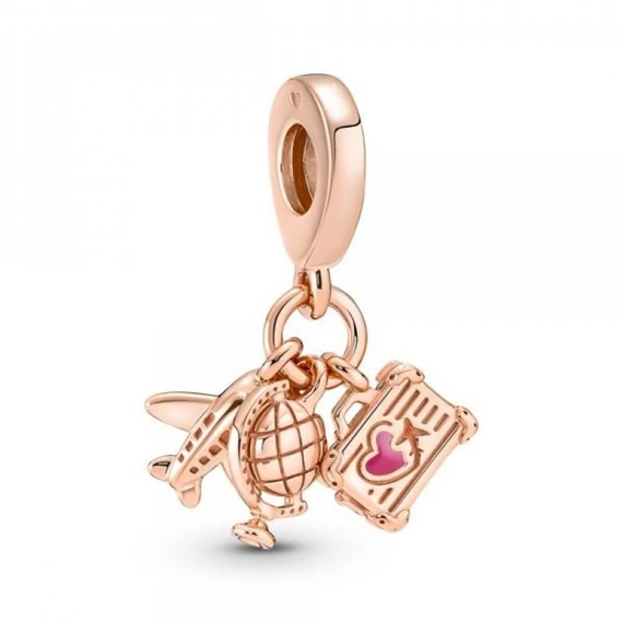 Pandora  - Pandora ékszer Repülő földgömb és bőrönd rozé charm - 789435C01
