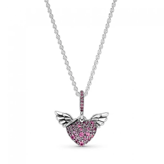 Pandora  - Pavé szív és angyalszárny nyaklánc - 398505C02-45