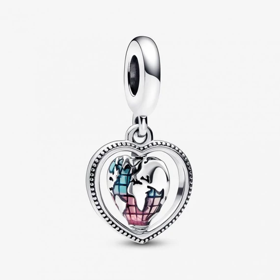 Pandora  - Forgó szív földgömb ezüst charm - 792240C01