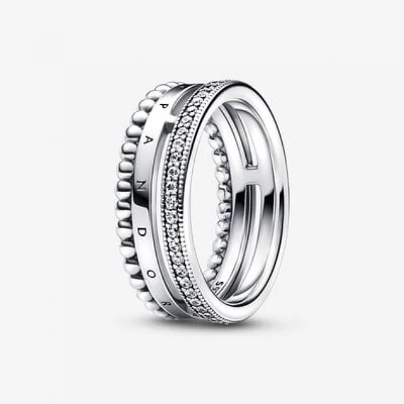 Pandora  - Signature logó pavé és gyöngyök gyűrű - 192312C01-48