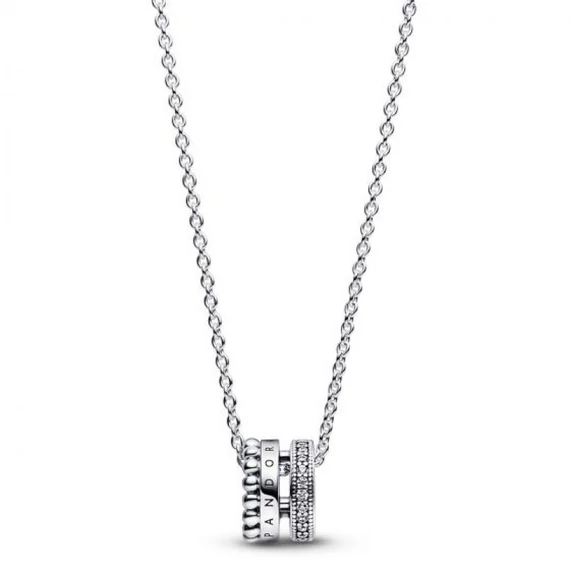 Pandora  - Signature logós pavé és gyöngyök medál és nyaklánc - 392311C01-45