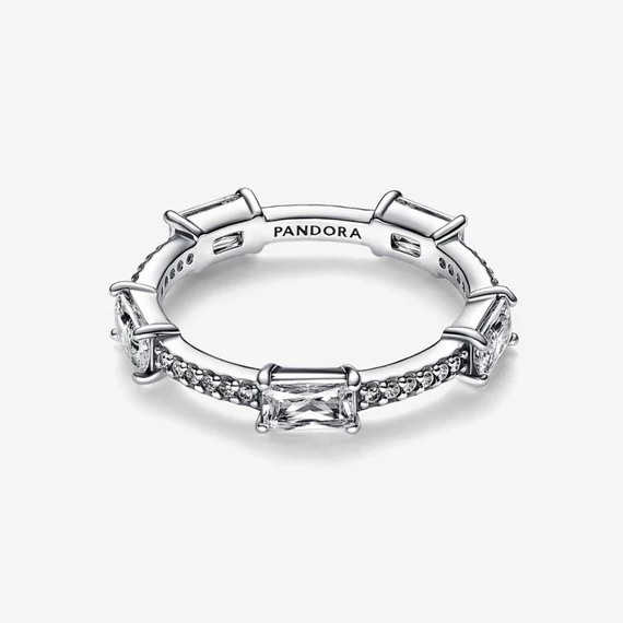 Pandora  - Négyszögletes lemezek szikrázó pavé gyűrű - 192397C01-48