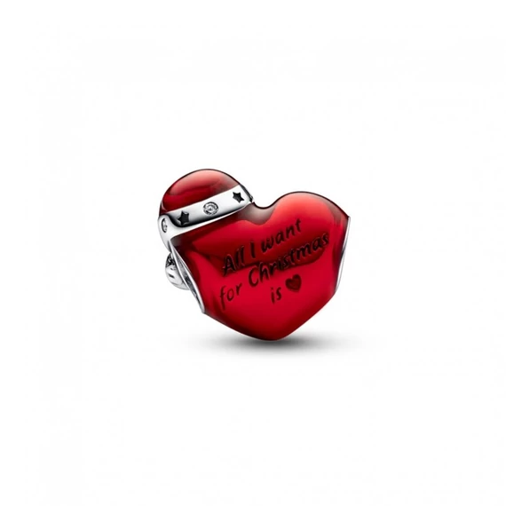 Pandora  - Metálpiros karácsonyi szív charm - 792336C01