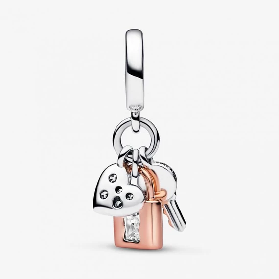 Pandora  - Kéttónusú kulcs, lakat és szív tripla függő charm - 782506C01