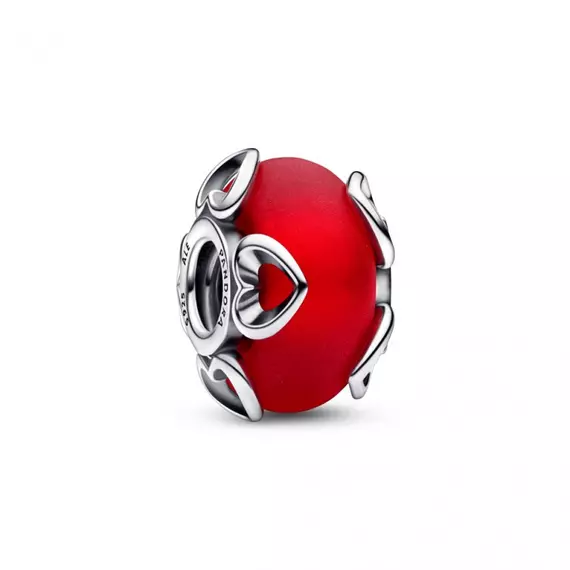 Pandora  - Fagyos piros muranói üveg és szívek charm - 792497C01
