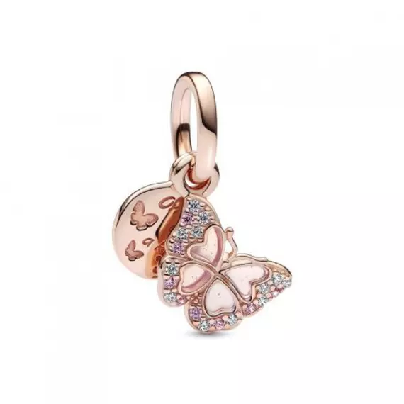 Pandora  - Rózsaszín pillangó és idézet dupla függő charm - 782555C01