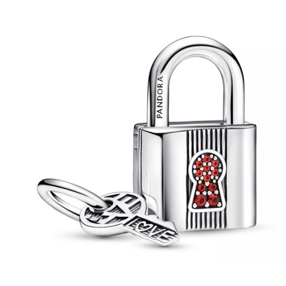 Pandora  - Lakat és kulcs ezüst charm piros kristállyal - 790088C02