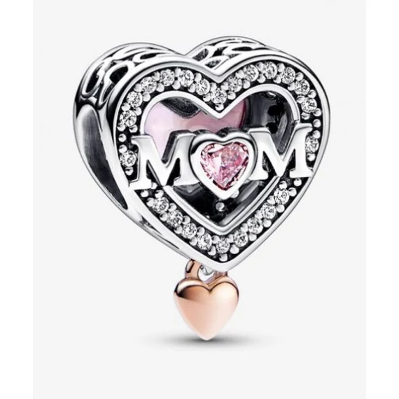 Pandora  - Kéttónusú áttört anya és szív charm - 782653C01