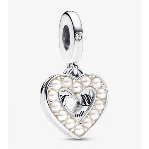 Pandora  - Gyöngyházfényű fehér szív dupla függő charm - 792649C01