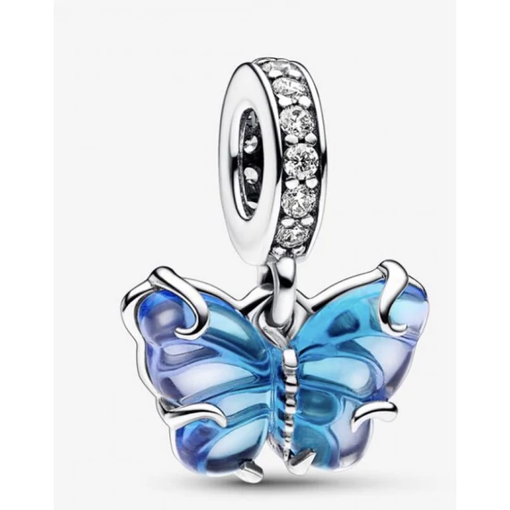 Pandora  - KÉK MURÁNÓI ÜVEG PILLANGÓ FÜGGŐ CHARM  - 792698C01