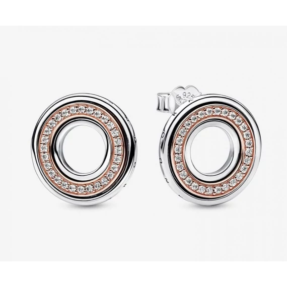 Pandora  - Signature Kéttónusú logó és pavé gombfülbevaló - 282780C01