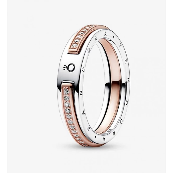 Pandora  - Signature Kéttónusú logó és pavé gyűrű - 182773C01-60