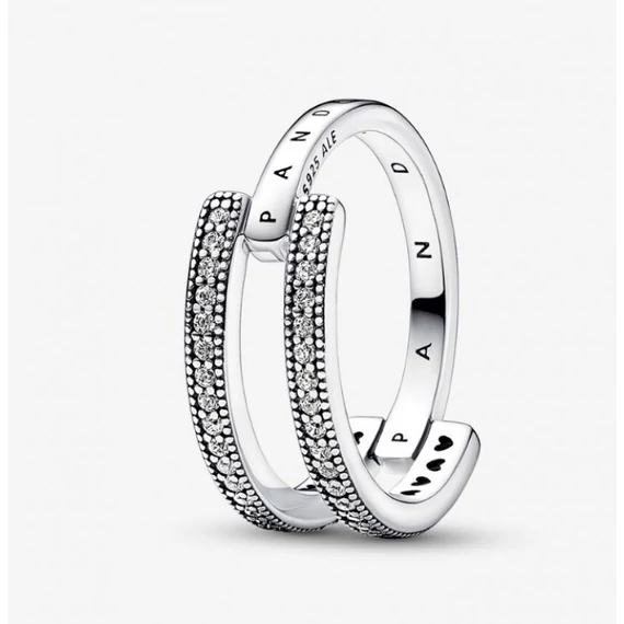 Pandora  - Signature logó és pavé dupla karikagyűrű - 192779C01-60