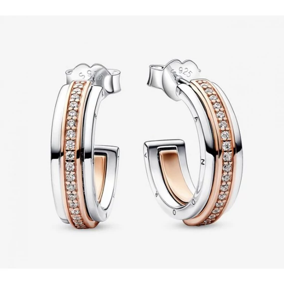 Pandora  - Signature Kéttónusú logó és pavé karika-fülbevaló - 282737C01