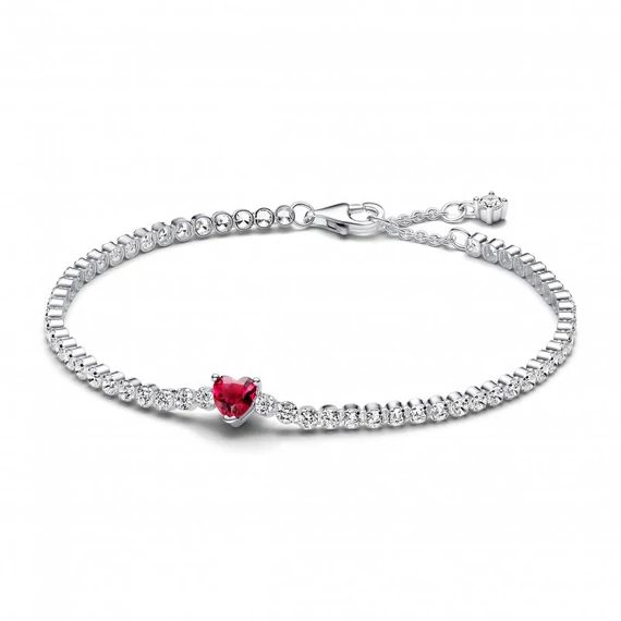 Pandora  - Vörös szikrázó szív teniszkarkötő - 590041C02-18