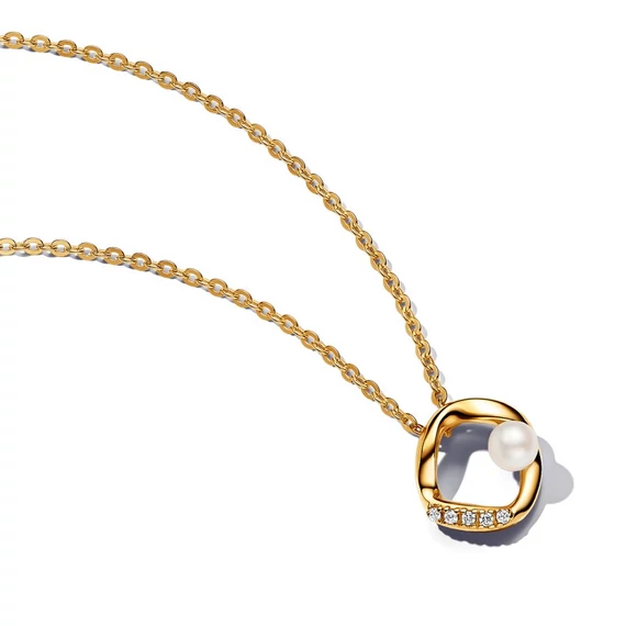 Pandora  - Organikus formájú pavé kör és kezelt édesvízi tenyésztett gyöngy collier nyaklánc - 363303C01-45