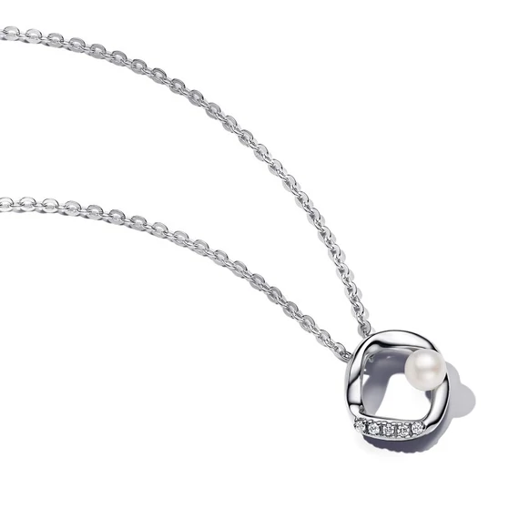 Pandora  - Organikus formájú pavé kör és kezelt édesvízi tenyésztett gyöngy collier nyaklánc - 393303C01-45
