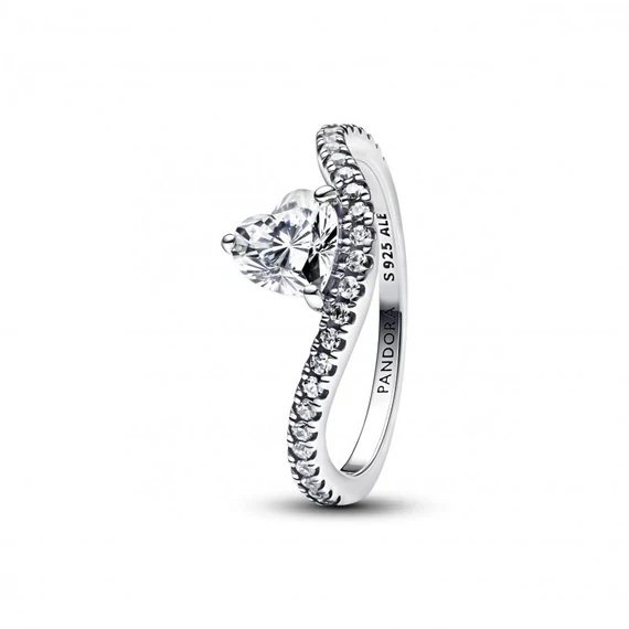 Pandora  - Hullámzó pavé szív gyűrű - 193661C01-52