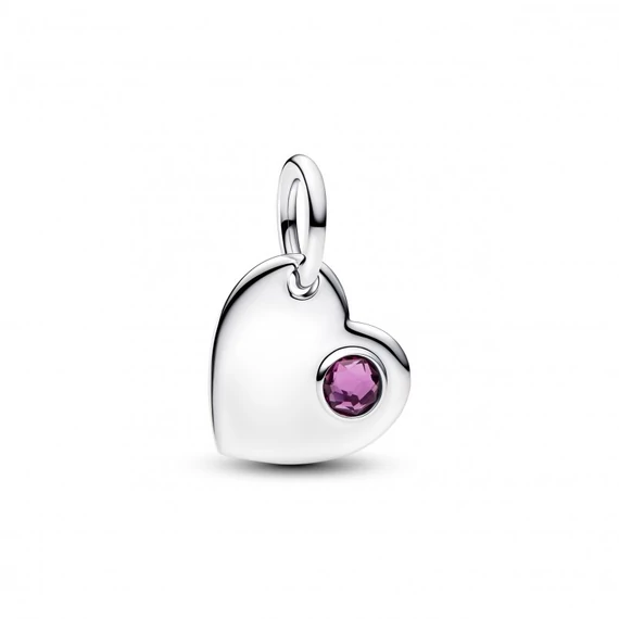 Pandora  - Gravírozható szív lila köves dupla függő charm - 794295C02