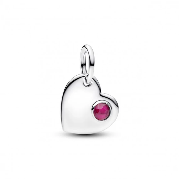 Pandora  - Július gravírozható szív piros köves függő charm - 794295C07