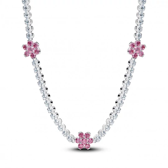 Pandora  - Rózsaszín virág tenisznyaklánc - 394561C01-40