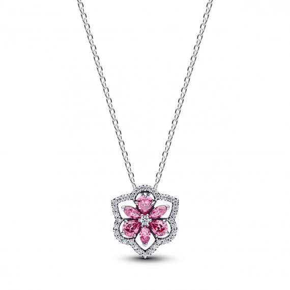 Pandora  - Herbárium szikrázó rózsaszín virág medálos nyaklánc - 394576C01-45