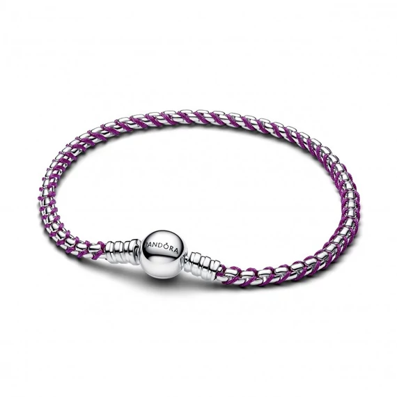 Pandora  - Lila zsinóros karkötő box lánccal - 593816C03-19